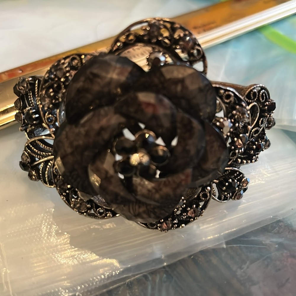 Black Rose Cuffed Bracelet , Large Statement Piece - image 5